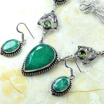 Col 017a collier boucles oreilles emeraude facettees 33gr 20x30mm vente bijou argent 925