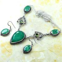 Col 017d collier boucles oreilles emeraude facettees 33gr 20x30mm vente bijou argent 925