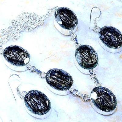 Col 018a parure boucles collier tourmaline quartz rutile cristal achat vente bijou argent 925