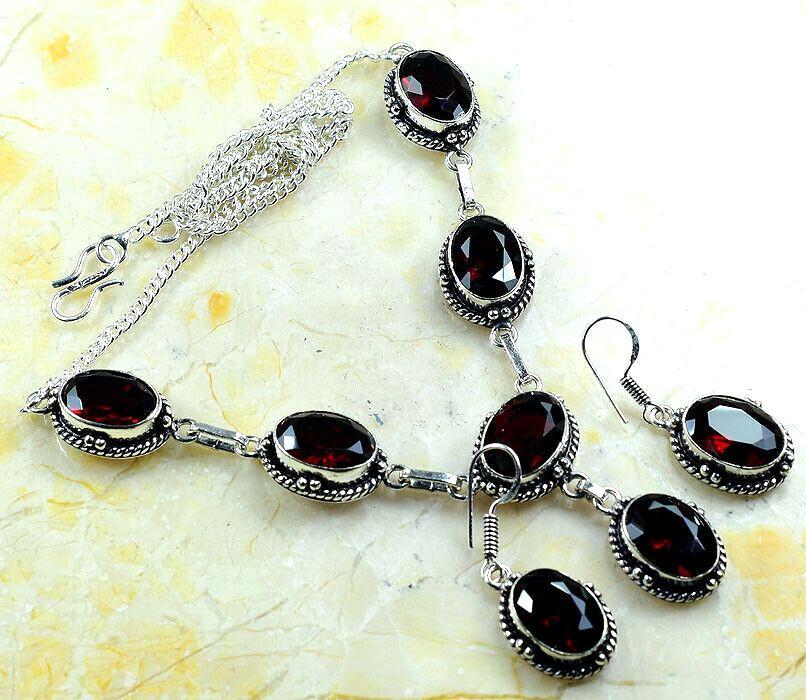 Col 021b collier boucles oreilles grenat 32gr 10x15mm vente bijou ethnique argent 925