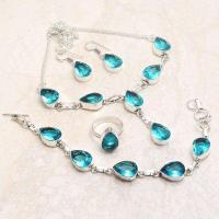 Col 023a collier bracelet boucles aigue marine 10x15mm ethnique bijou argent 925 vente achat