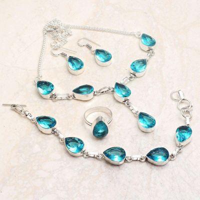 Col 023a collier bracelet boucles aigue marine 10x15mm ethnique bijou argent 925 vente achat