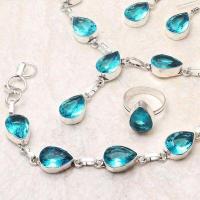 Col 023f collier bracelet boucles aigue marine 10x15mm ethnique bijou argent 925 vente achat