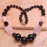 Col 025a collier onyx noir quartz rose 1900 achat vente