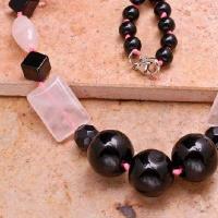 Col 025b collier onyx noir quartz rose 1900 achat vente