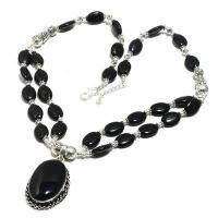 Col 026d collier parure 56gr 2rangs onyx noir pendant 20x32mm bijou art deco gothique argent 925