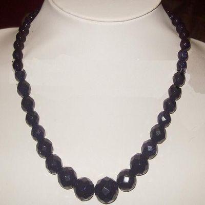 Col 027a collier sautoir parure onyx noir perles nuggets 1900