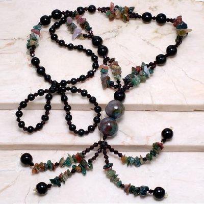 Col 028a collier sautoir 96cm onyx sodalite perles 6 15mm