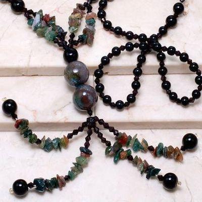 Col 028a collier sautoir 96cm onyx sodalite perles 6 15mm