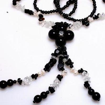 Col 029b collier sautoir 96cm 68gr onyx sodalite perles 6 15mm