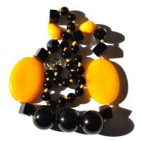 Col 030d collier parure onyx noir8 20mm agate jaune 30x40mm 98gr