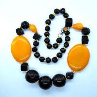 Col 030e collier parure onyx noir8 20mm agate jaune 30x40mm 98gr