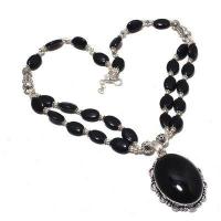 Col 032a collier parure onyx noir 2rangs 49gr pendant 30x40mm bijou 1900 art deco gothique