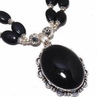 Col 032c collier parure onyx noir 2rangs 49gr pendant 30x40mm bijou 1900 art deco gothique