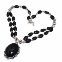 Col 032d collier parure onyx noir 2rangs 49gr pendant 30x40mm bijou 1900 art deco gothique