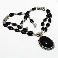 Col 033a collier parure 61gr 2rangs onyx noir pendant 28x40mm bijou art deco gothique argent 925