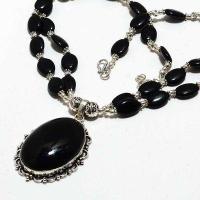 Col 033b collier parure 61gr 2rangs onyx noir pendant 28x40mm bijou art deco gothique argent 925