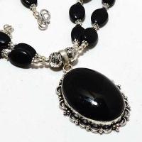 Col 033c collier parure 61gr 2rangs onyx noir pendant 28x40mm bijou art deco gothique argent 925