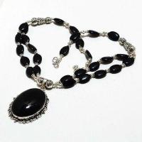 Col 033d collier parure 61gr 2rangs onyx noir pendant 28x40mm bijou art deco gothique argent 925