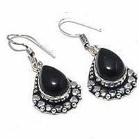 Col 034c collier boucles oreilles 39gr onyx noir 10x15mm bijou art deco gothique argent 925