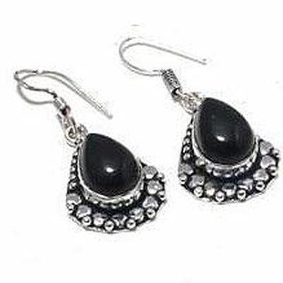 Col 034b collier boucles oreilles 39gr onyx noir 10x15mm bijou art deco gothique argent 925