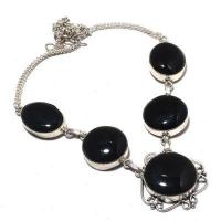 Col 035a collier parure sautoir 39gr onyx noir 20x25mm bijou art deco gothique argent vente