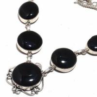 Col 035b collier parure sautoir 39gr onyx noir 20x25mm bijou art deco gothique argent vente