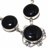 Col 035c collier parure sautoir 39gr onyx noir 20x25mm bijou art deco gothique argent vente