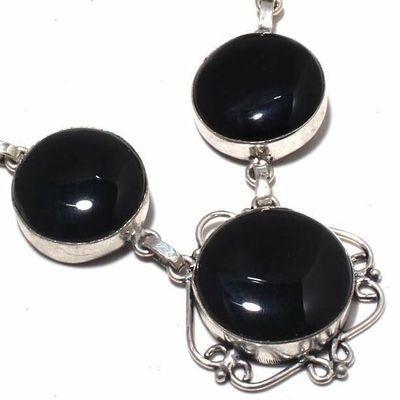 Col 035a collier parure sautoir 39gr onyx noir 20x25mm bijou art deco gothique argent vente