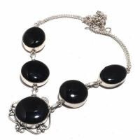 Col 035d collier parure sautoir 39gr onyx noir 20x25mm bijou art deco gothique argent vente