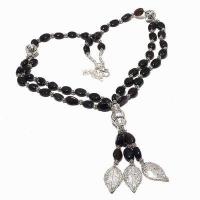 Col 039a collier parure onyx noir 2rangs 58gr pendant feuilles bijou 1900 art deco gothique