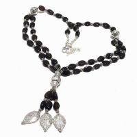 Col 039d collier parure onyx noir 2rangs 58gr pendant feuilles bijou 1900 art deco gothique