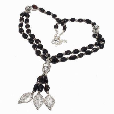 Col 039b collier parure onyx noir 2rangs 58gr pendant feuilles bijou 1900 art deco gothique