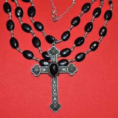 Col 041 collier parure gothique 60gr onyx 8x12mm croix 55x80mm argent 925 1