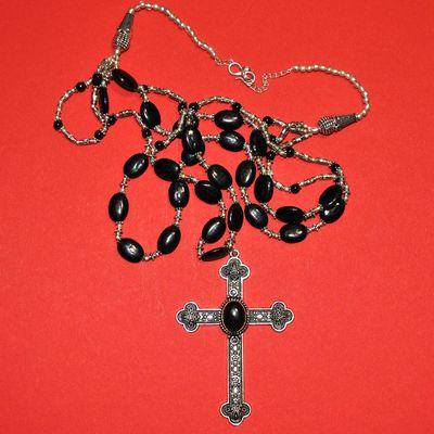 Col 041 collier parure gothique 60gr onyx 8x12mm croix 55x80mm argent 925 2