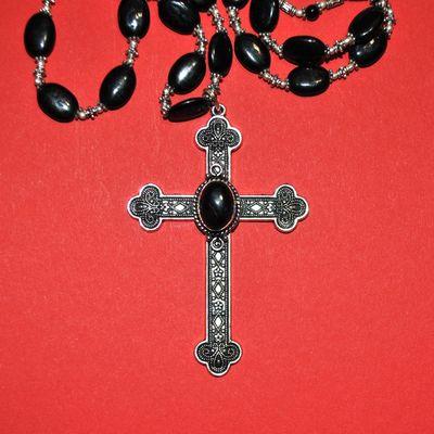 Col 041 collier parure gothique 60gr onyx 8x12mm croix 55x80mm argent 925 3