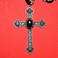 Col 041 collier parure gothique 60gr onyx 8x12mm croix 55x80mm argent 925 4 