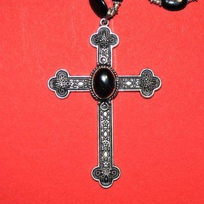 Col 041 collier parure gothique 60gr onyx 8x12mm croix 55x80mm argent 925 1 