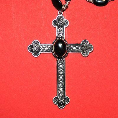 Col 041 collier parure gothique 60gr onyx 8x12mm croix 55x80mm argent 925 4