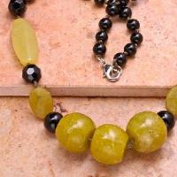 Col 043b collier parure sautoir onyx noir 6x10mm agate jaune