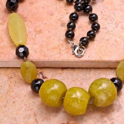 Col 043a collier parure sautoir onyx noir 6x10mm agate jaune