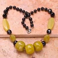 Col 043c collier parure sautoir onyx noir 6x10mm agate jaune