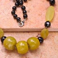 Col 043d collier parure sautoir onyx noir 6x10mm agate jaune