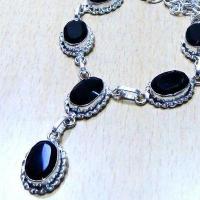 Col 044a collier parure sautoir 27gr 10x15mm onyx noir argent 925