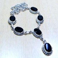 Col 044b collier parure sautoir 27gr 10x15mm onyx noir argent 925