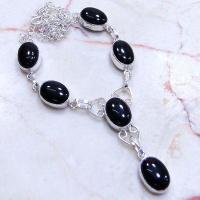 Col 045a collier parure sautoir 17gr 10x15mm onyx noir argent 925