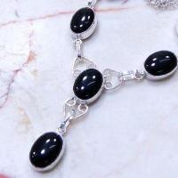 Col 045b collier parure sautoir 17gr 10x15mm onyx noir argent 925