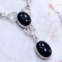 Col 045c collier parure sautoir 17gr 10x15mm onyx noir argent 925