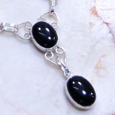 Col 045a collier parure sautoir 17gr 10x15mm onyx noir argent 925