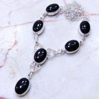 Col 045d collier parure sautoir 17gr 10x15mm onyx noir argent 925